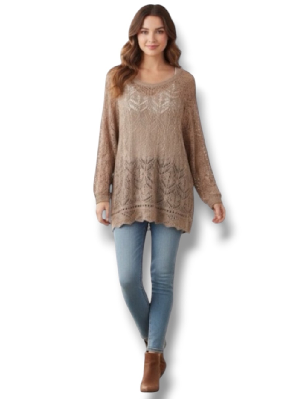 Wonderly Sweater Pink Beige Loose Knit Layering Women’s Size L